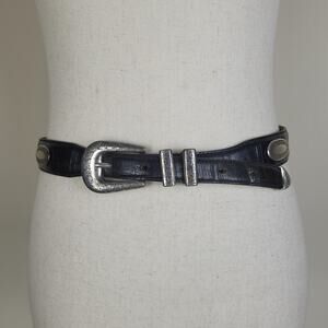 Black Leather Belt Medium Western Silver Concho Cowgirl Rodeo Boho Etched Patina